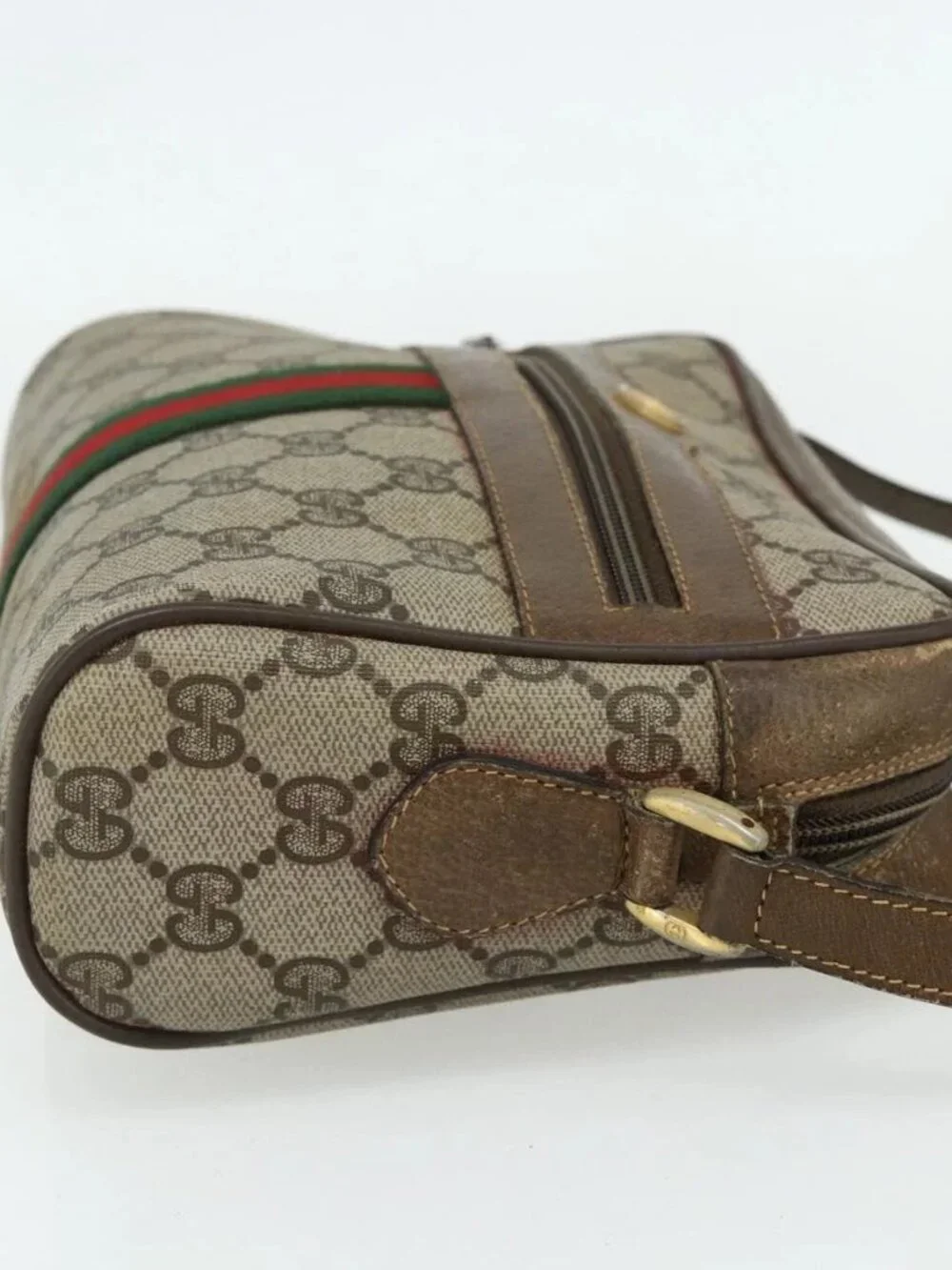 Share GUCCI GG Supreme Web Sherry Line Bag PVC Beige Gold 904 02 004 Auth